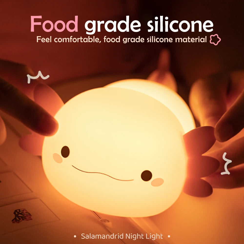 Novelty Silicone Axolotl Night Light Rechargeable Nursery Sleeping Lamp Touch Control Nightlights for Baby Room Decor Zpaxo