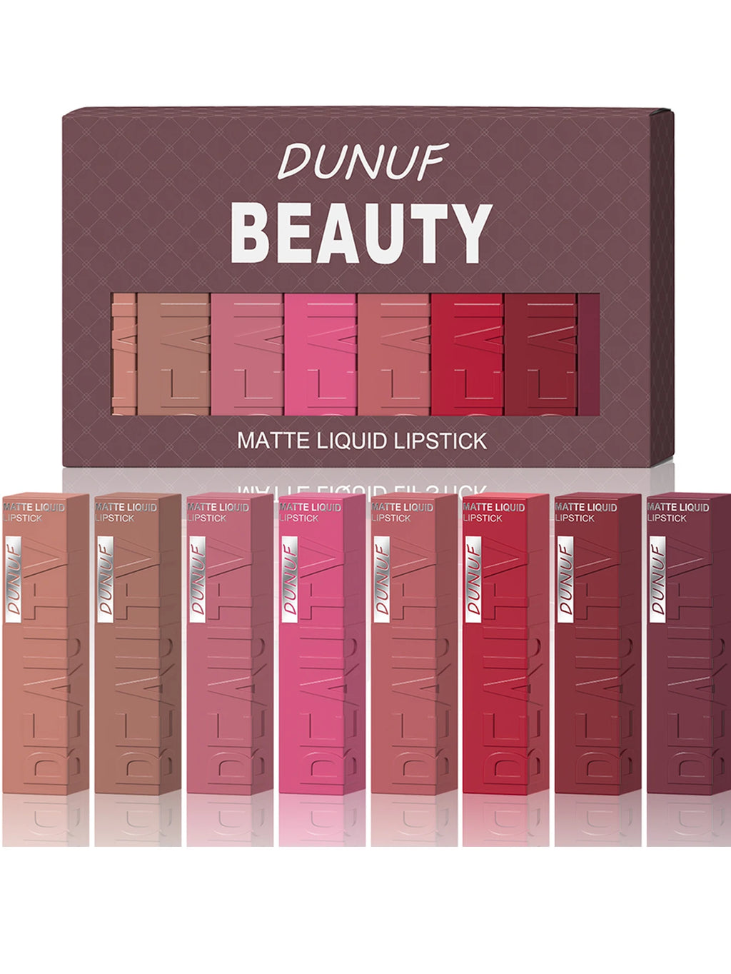 8Pcs/Set Nude Brown Matte Liquid Lipstick Velvet Sexy Dark Red Lip Glaze Non-stick Cup Not Easy To Fade Lip Gloss Lipstick Makeu Zpaxo