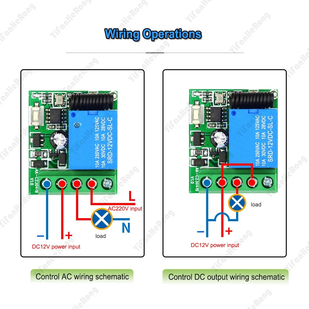 DC 12V 1CH Relay Receiver Module AB/ON 2 Buttons Wireless Remote Control Switch 433 Mhz RF Transmitter Electronic Lock Control Zpaxo