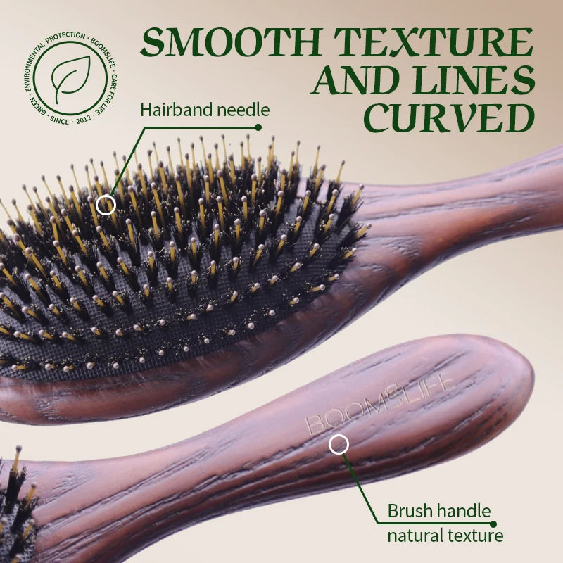 Custom Name Boar Bristle Hair Brush Women Detangling Hairbrush Hair Style Wood Comb Wet Dry Hair Scalp Brosse A Cheveux Bebe Zpaxo