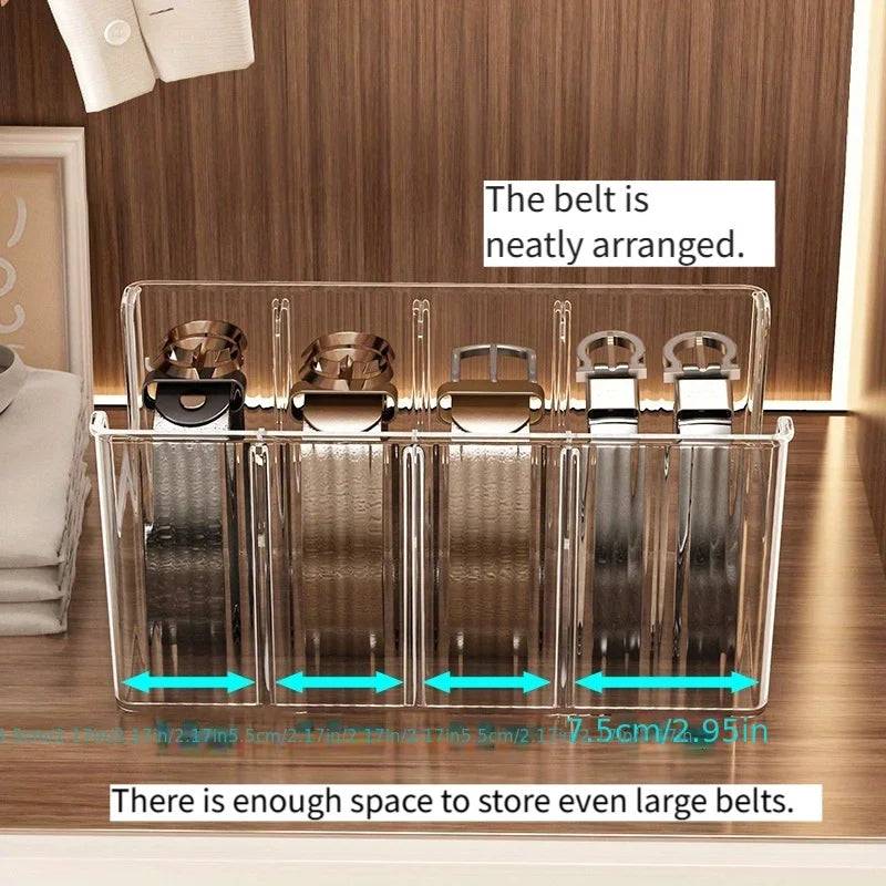 Belt Storage Box Home Use Divided Tie Organizer Desktop Transparent