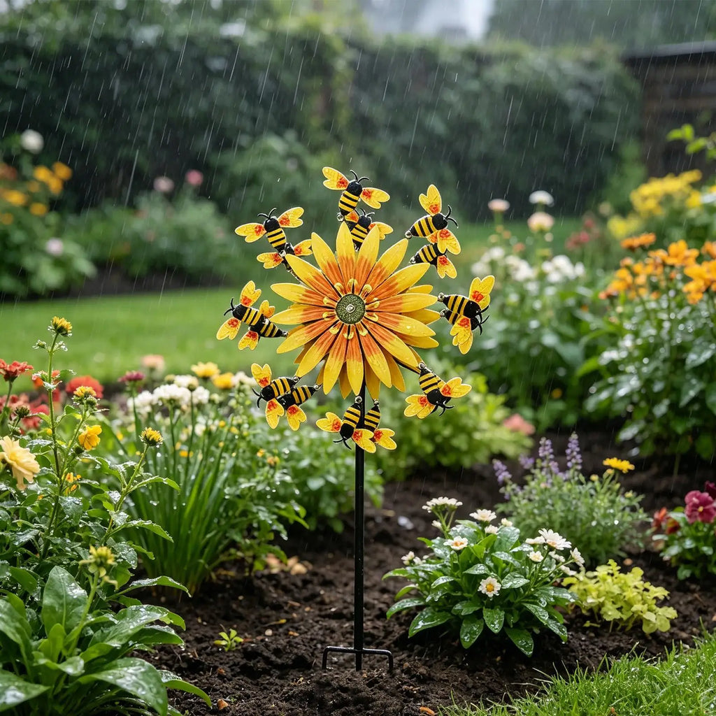 Wind Spinners Outdoor Bee Sunflower Motion Art Sculpture Decor Yard