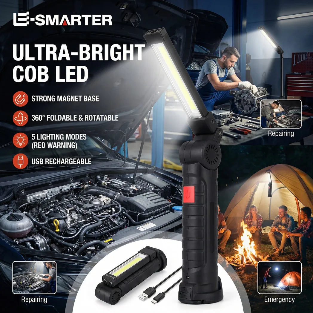 COB LED Magnetic Work Light – USB Rechargeable Folding Torch