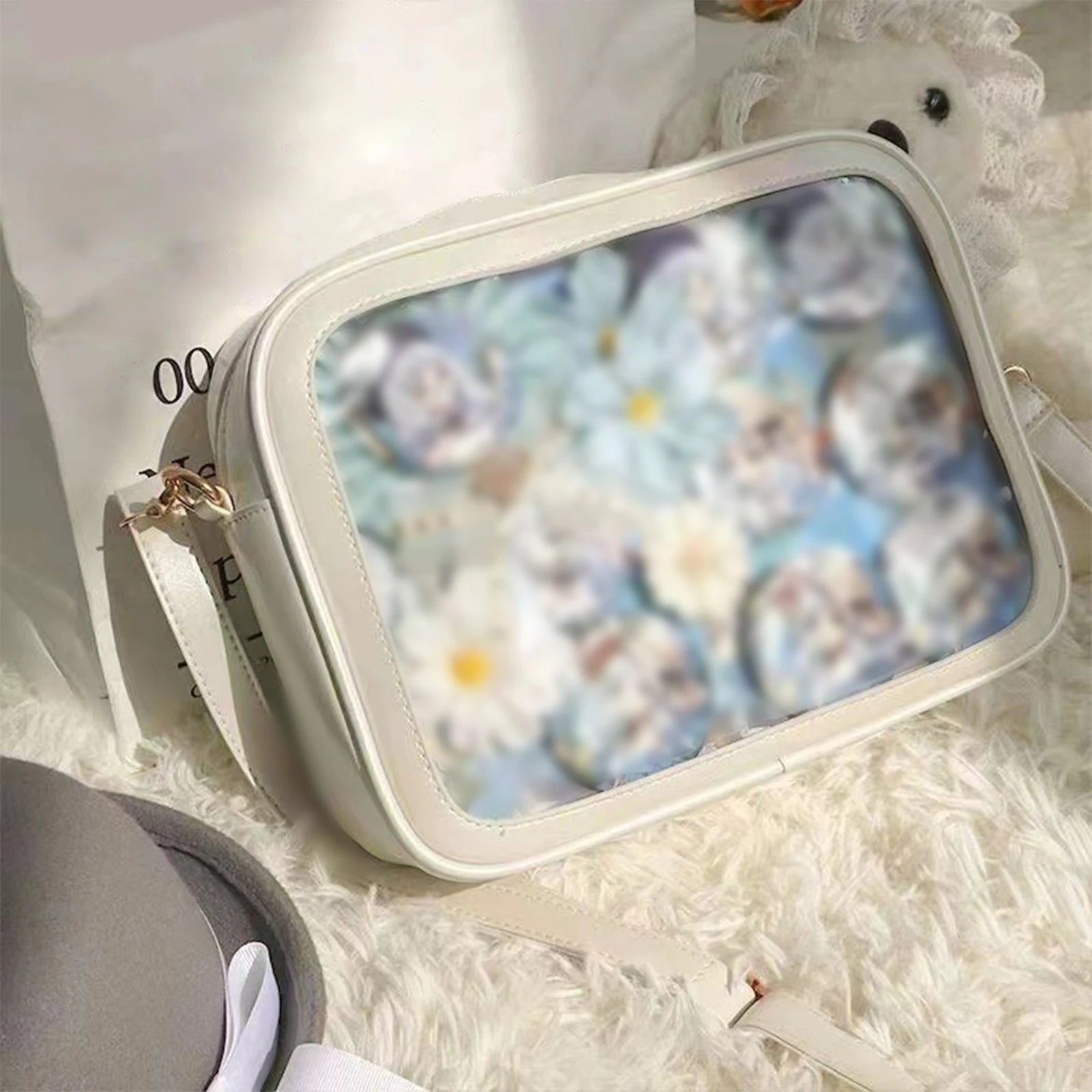 Women Transparent Square Ita Bag JK Shoulder Pin Display Lolita