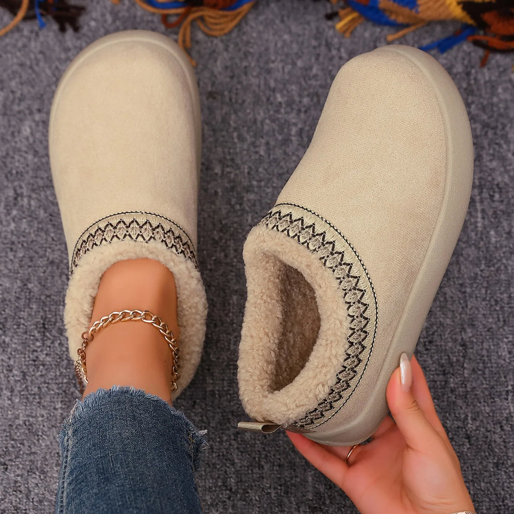 Snow Boots Women Winter Warm Thick Soles Women Shoes Without Heel-covered Hair Half Slippers Cotton Shoes Cashmere Warm Boots Zpaxo