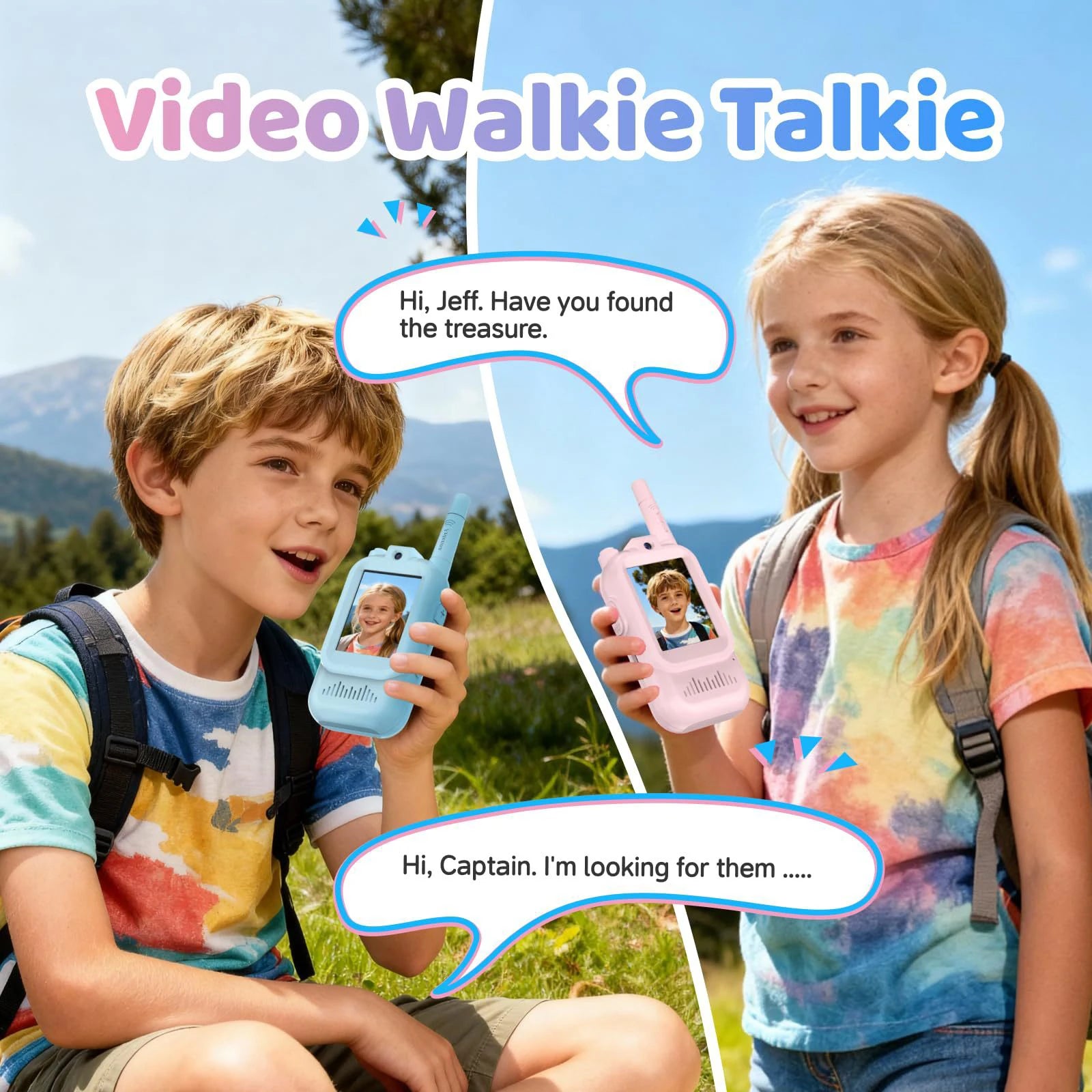 Kids Walkie Talkies with Video 2 Pack Rechargeable Kids Video Walkie Talkies for Boys Girls Indoor Play Camping Hiking Zpaxo