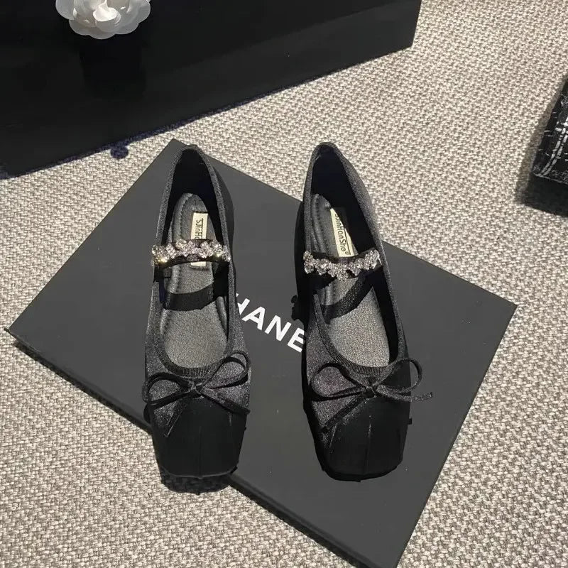 Square Toe Flat Shoes for Women Rhinestone Spring Autumn 2025 New Ballet Shoes Mary Jane Shoes for Women Big Size 42 43 44 Zpaxo