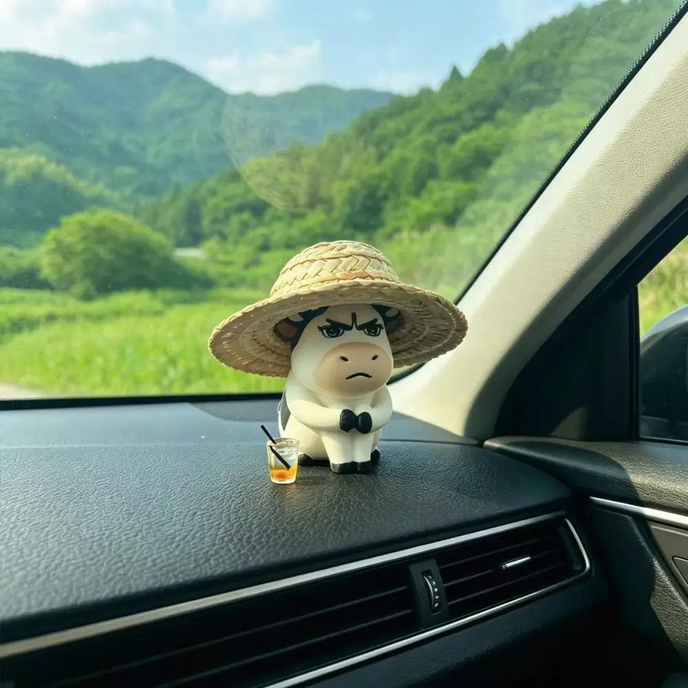 Cute Grass Cow Figure Aggrieved Decompression Car Ornament Ugly-cute Zpaxo