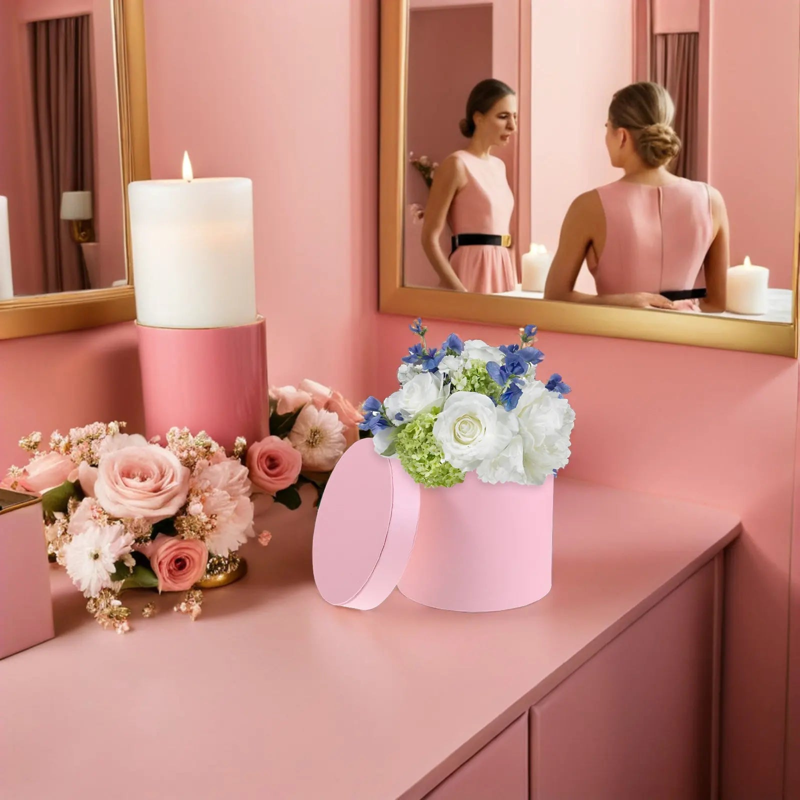 Cylinder Flower Boxes Mini Round Bucket Durable Paper Floral Holder