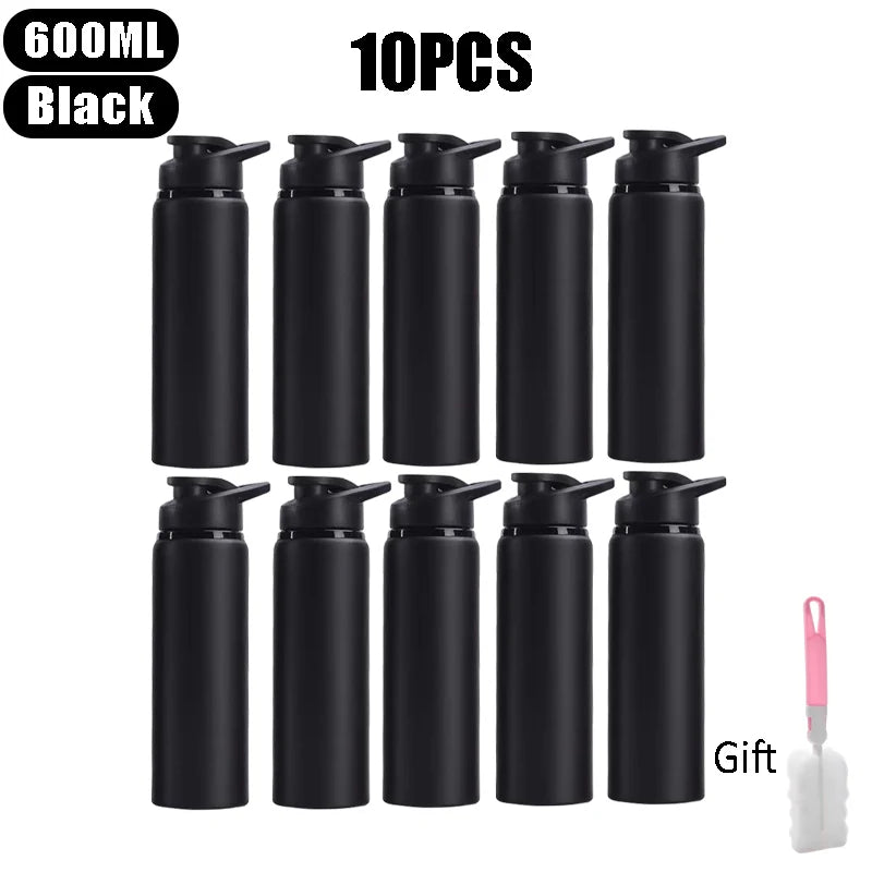 Large Capacity Stainless Steel Sports Water Bottle Outdoors Camping Zpaxo Black 10pcs 600ml