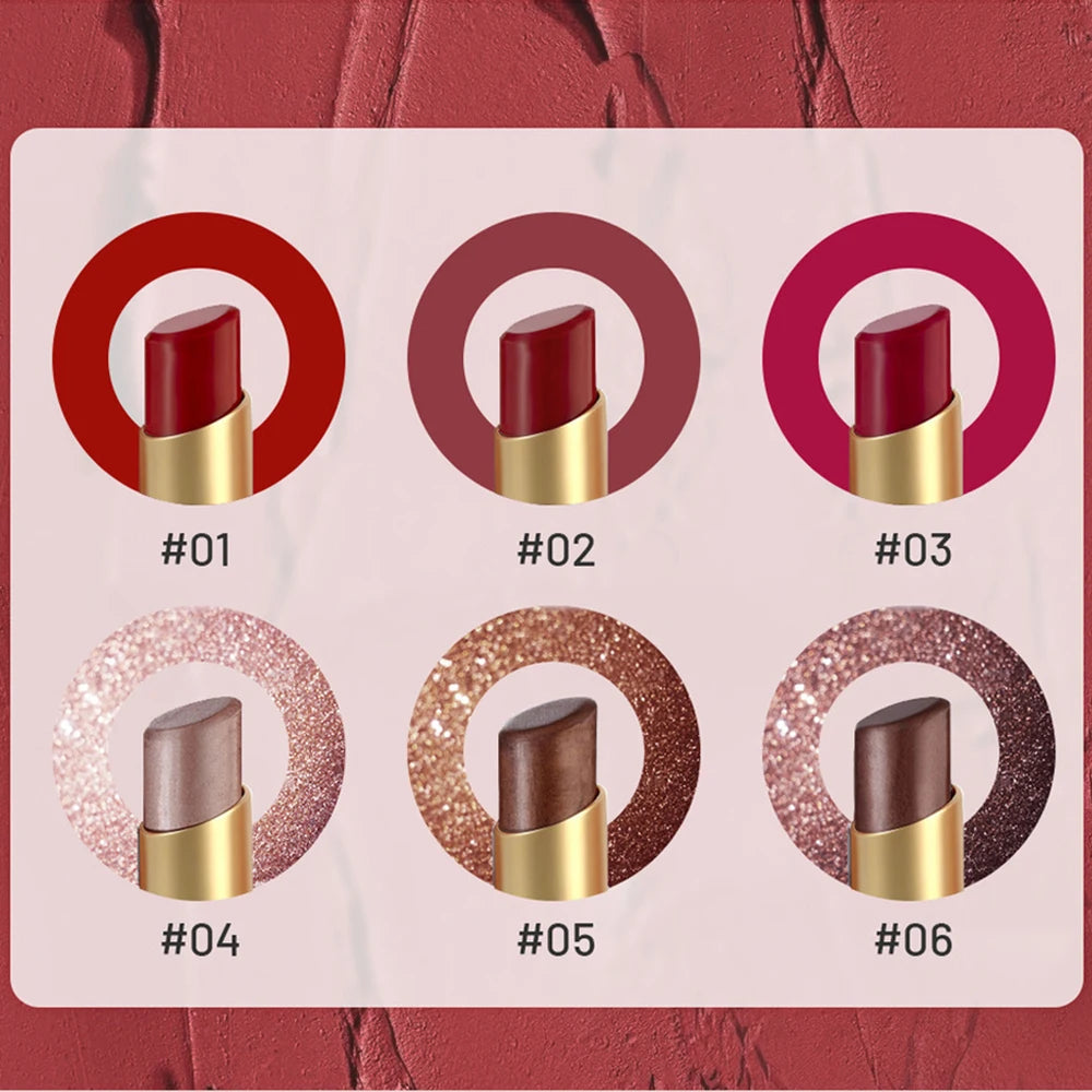 Pearlescent Pink Glitter Lipstick Moisturizing Waterproof Zpaxo