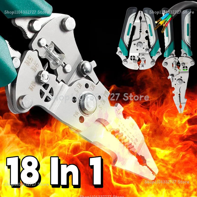 Foldable 18-in-1 Wire Stripping Pliers Crimping Tool Multifunctional