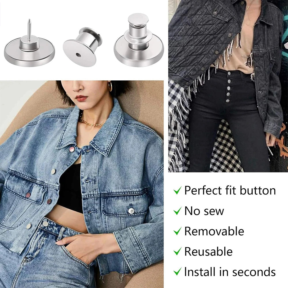 12Pcs Jean Button Pins No Sew Instant Replacement Buttons Adjustable Reusable Snap Tack Pant Button Tightener for Loose Jeans Zpaxo