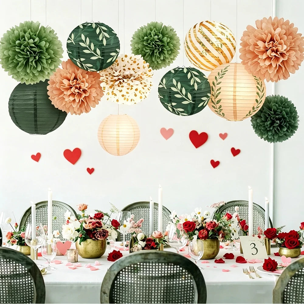 Sage Green Paper Lanterns Decorations Bridal Shower Wedding Birthday