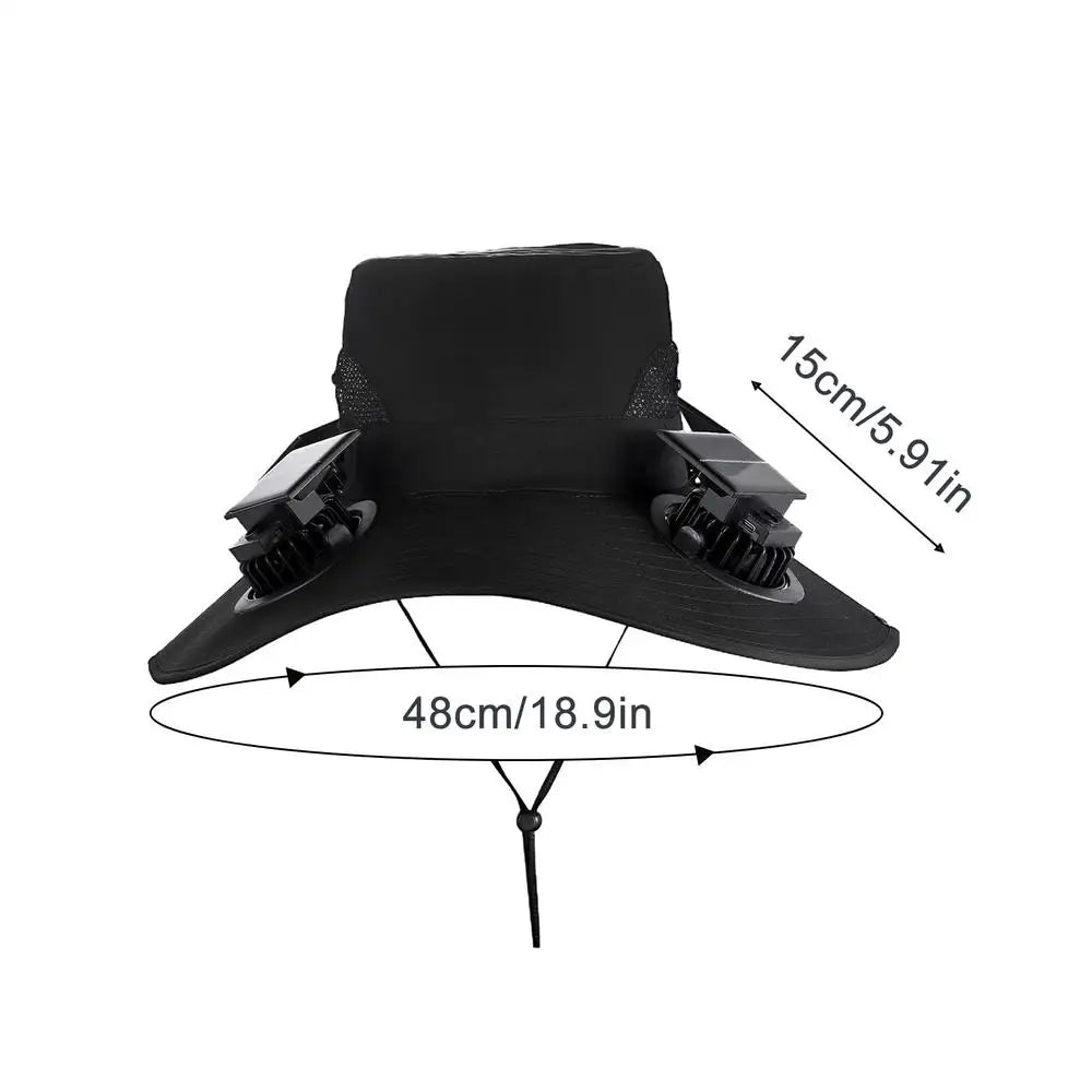 Large Quick Dry Bucket Hat Solar Powered Fan USB Charging Sun Men Zpaxo Green