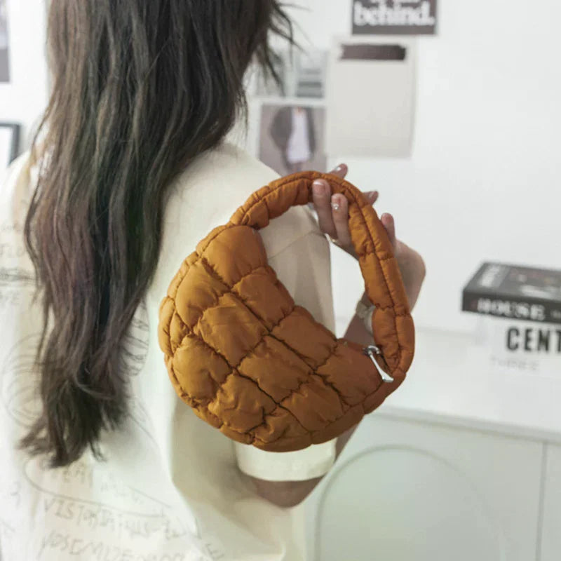 Fashion Mini Puffer Tote Bag Quilted Circle Phone Purse Elegant Zpaxo