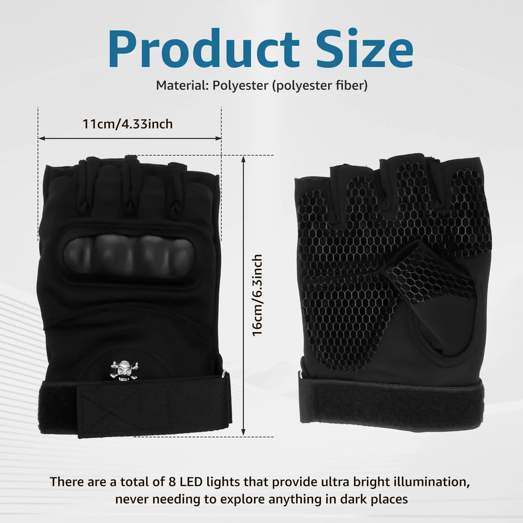 LED Flashlight Gloves 8 LEDs Breathable Half Finger Lighted Running