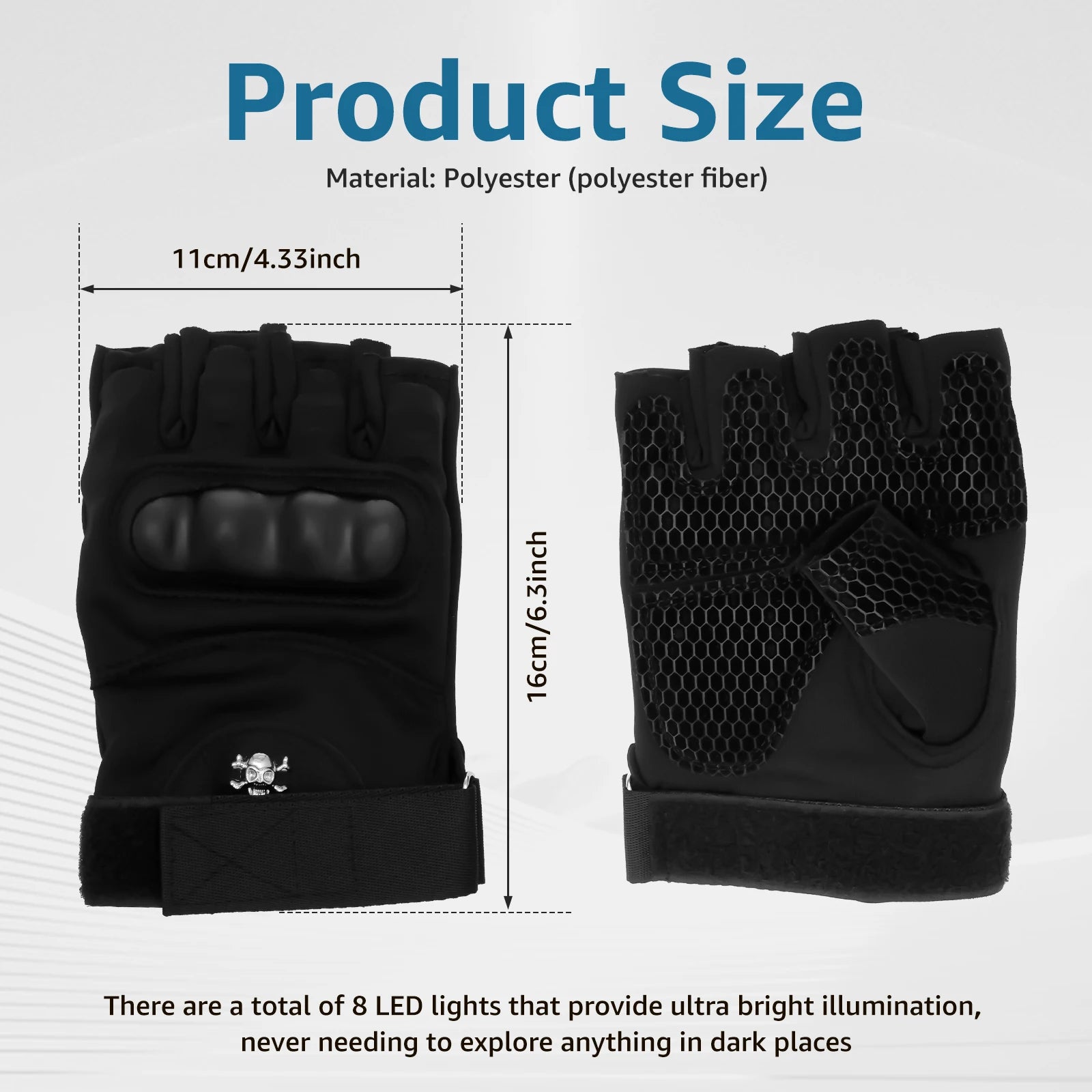 LED Flashlight Gloves 8 LEDs Breathable Half Finger Lighted Running