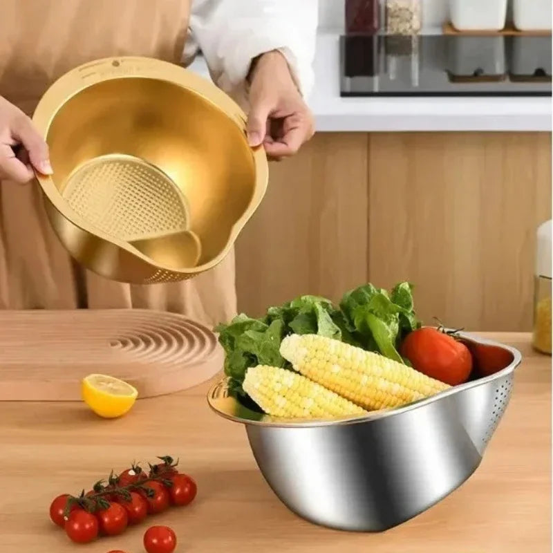 Stainless Steel 304 Rice Washer Strainer Bowl & Colander Kitchen Colander Strainer Zpaxo