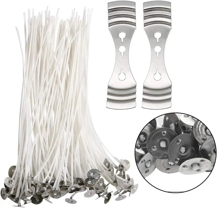 Candle Wicks for Making Candles 50 Pcs Pre-Waxed with Metal Tabs Includes Stainless 2pcs Wick Holder, for Home DIY Candles Zpaxo