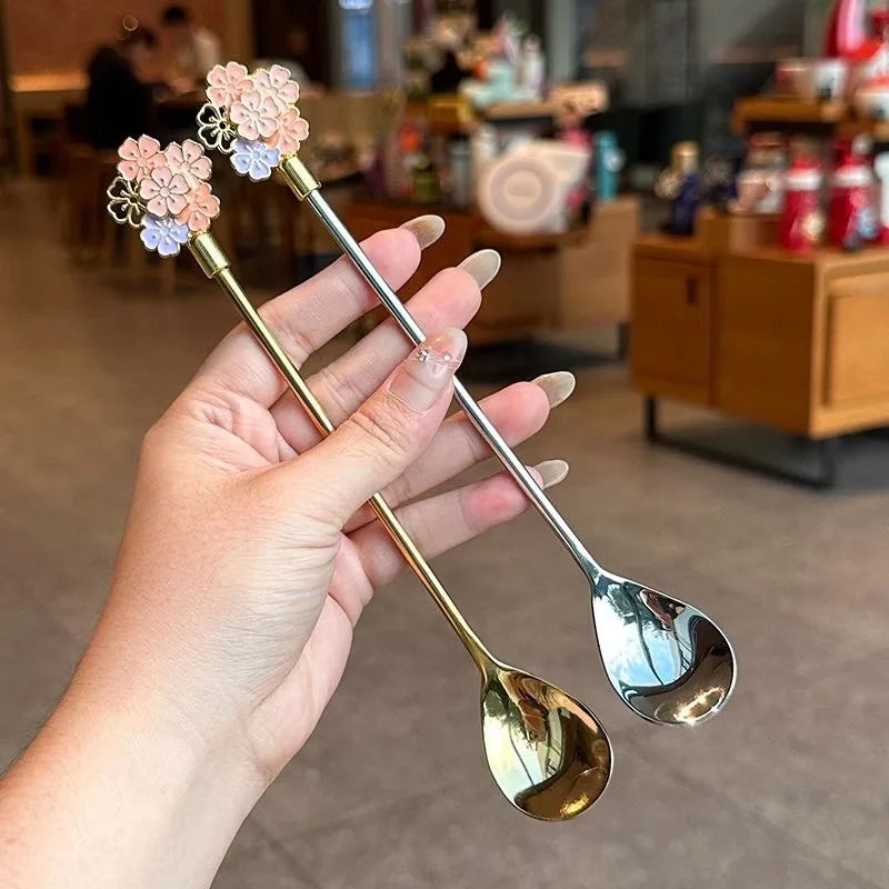 Japanese Cherry Blossom Stainless Steel Long Dessert Spoon Dessert Spoon Zpaxo