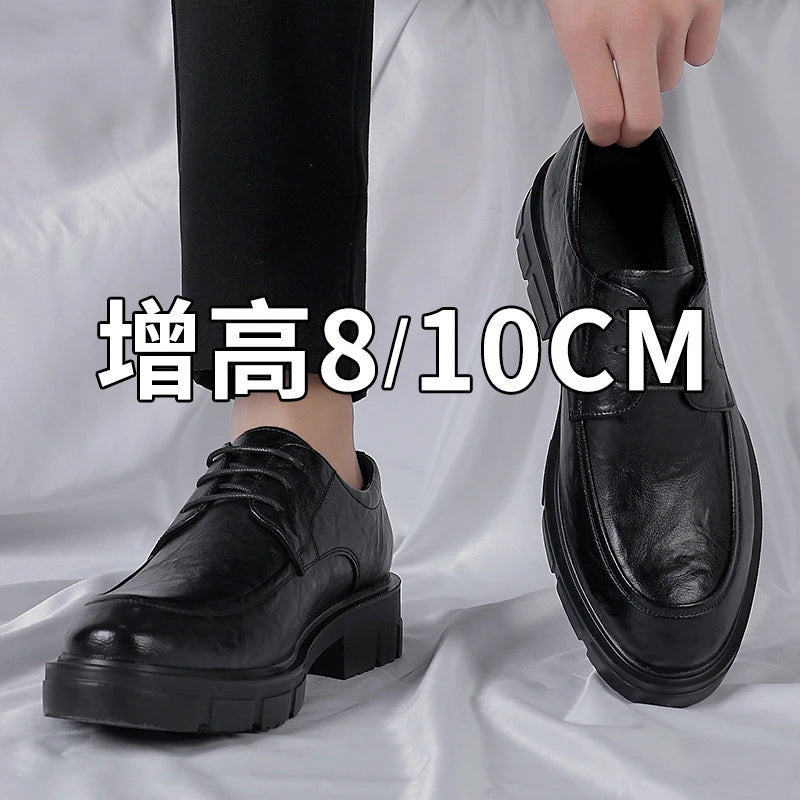 Height Increasing Hand Grained Pattern Formal Business Low Lace Up Zpaxo
