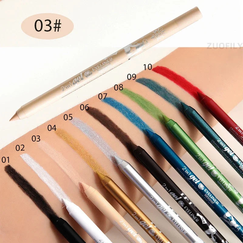 Waterproof Eyeliner Gel Pencil Pigment Brown Black White Glitter Zpaxo 03