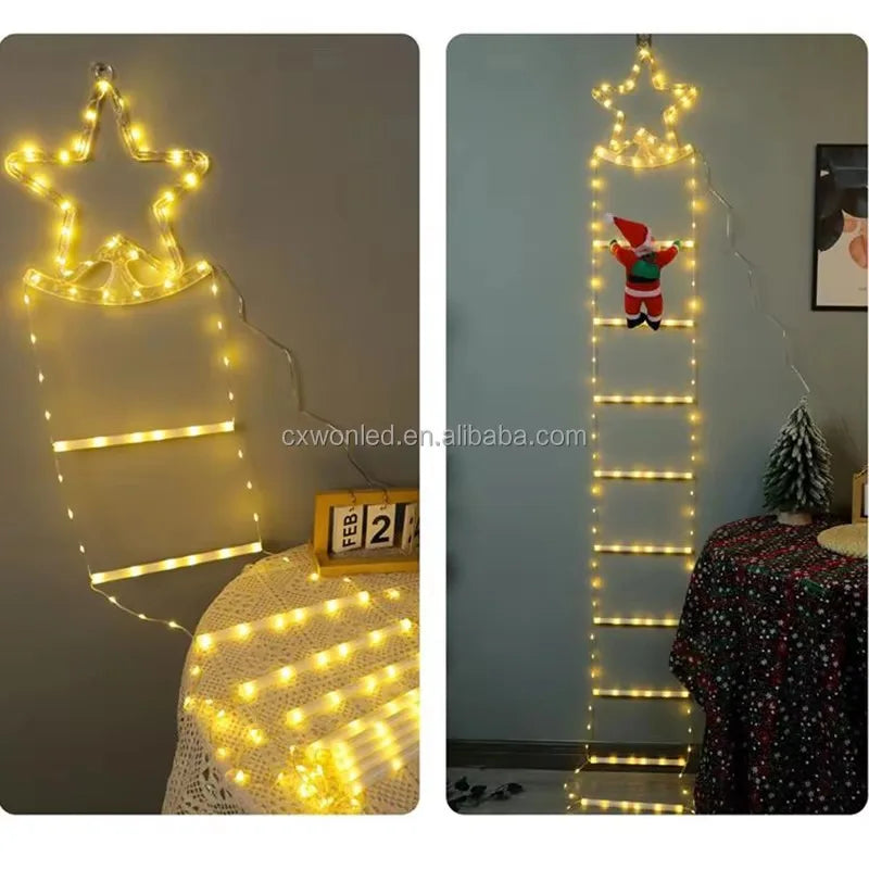 Christmas Lights String Santa Claus Climbing Rope Ladder Decoration Zpaxo