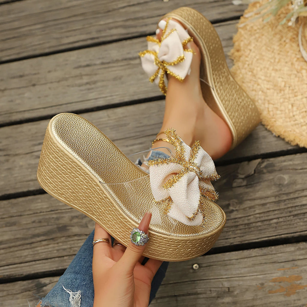2026 New Woman Sandals Bowknot Decor Chunky Platform Slippers Woman Plus Size Fashion Wedge Sandals for Women Thick Bottom Shoes Zpaxo