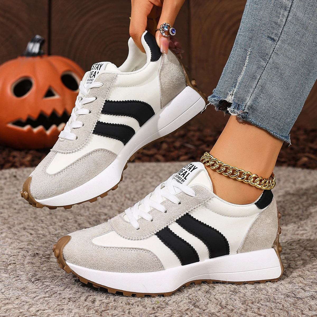 2025 Women Sneakers Retro Casual Flat Bottom Round Toe Sports Shoes Spring Autumn Sneakers Women Fashion Designer Shoes Women Zpaxo
