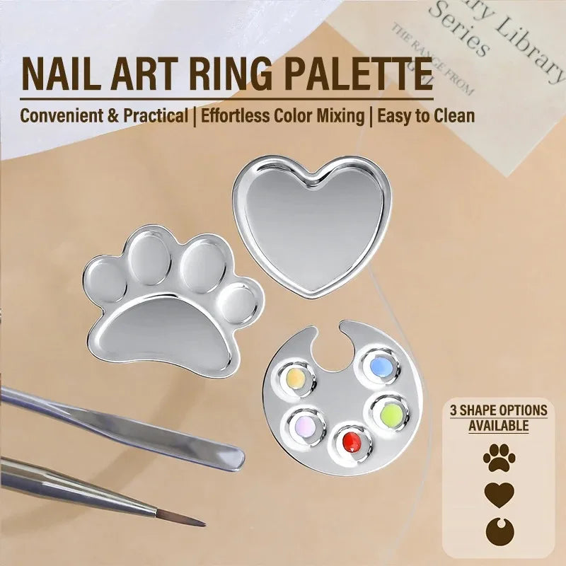 Mini Nail Art Palette Cute Footprint Design Stainless Steel Finger