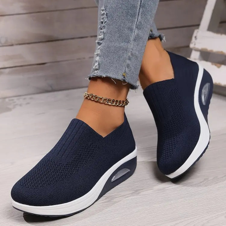 Women's Casual Slip on Sneakers Breathable Woven Mesh Upper Jogging Shoes for Women Walking Biking Driving Zapatillas De Mujer Zpaxo Blue 43