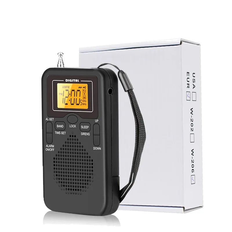 W-206 FM/AM Radio Portable Battery by 2 AA ,Stereo Earphone, LCD Display Digital Alarm Clock sleep,Morning/AM indicator Zpaxo