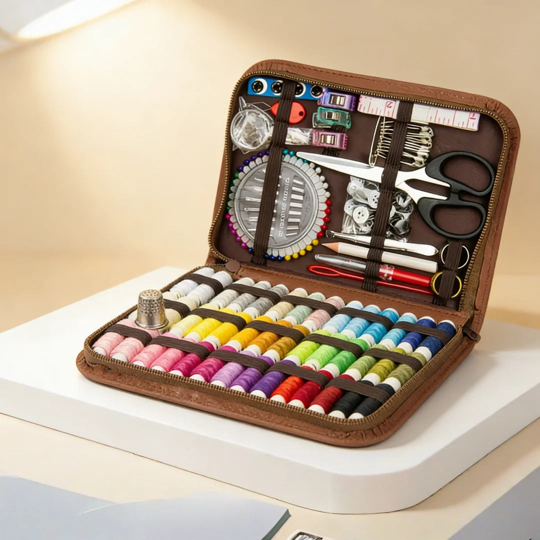 170-Piece Brown Rectangular Sewing Kit, Printed Pattern Home Sewing Set, Portable Travel Sewing Set, DIY Hand Tools Zpaxo