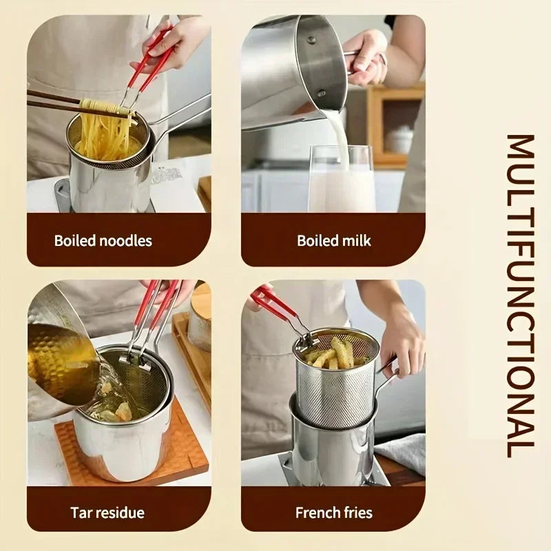 304 Stainless Steel Deep Fryer with Strainer & Anti-Scald Handle Stainless Steel Fryer Zpaxo