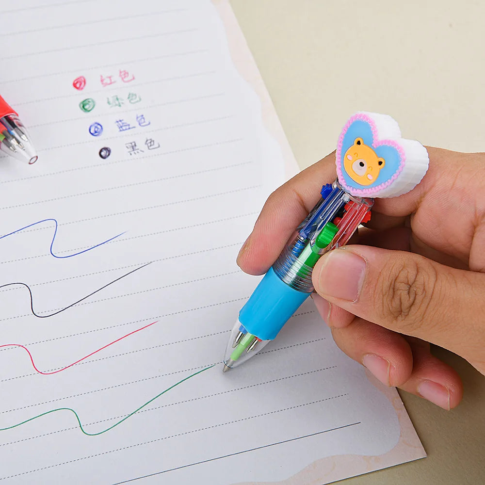 6/12Pcs Heart Ballpoint Pens Valentine's Day Gift 4-in-1 Mini Multicolor Pens for Birthday Party Teacher School Supplies Zpaxo