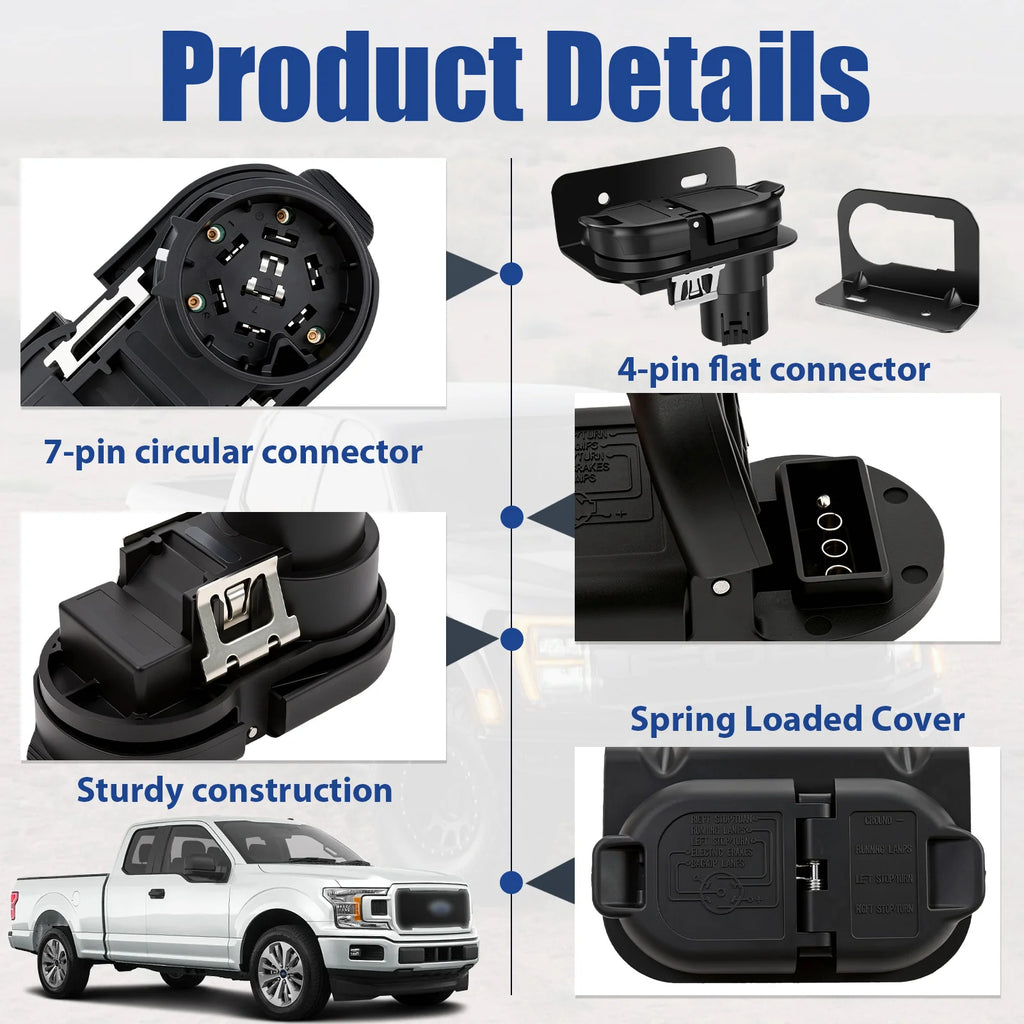 Trailer Tow Harness Connector 7 Pin RV Blade 4 Way Flat for9U5Z-14489-MAA FU5Z-14489-A Replacement With Bracket For Horse Travel Zpaxo