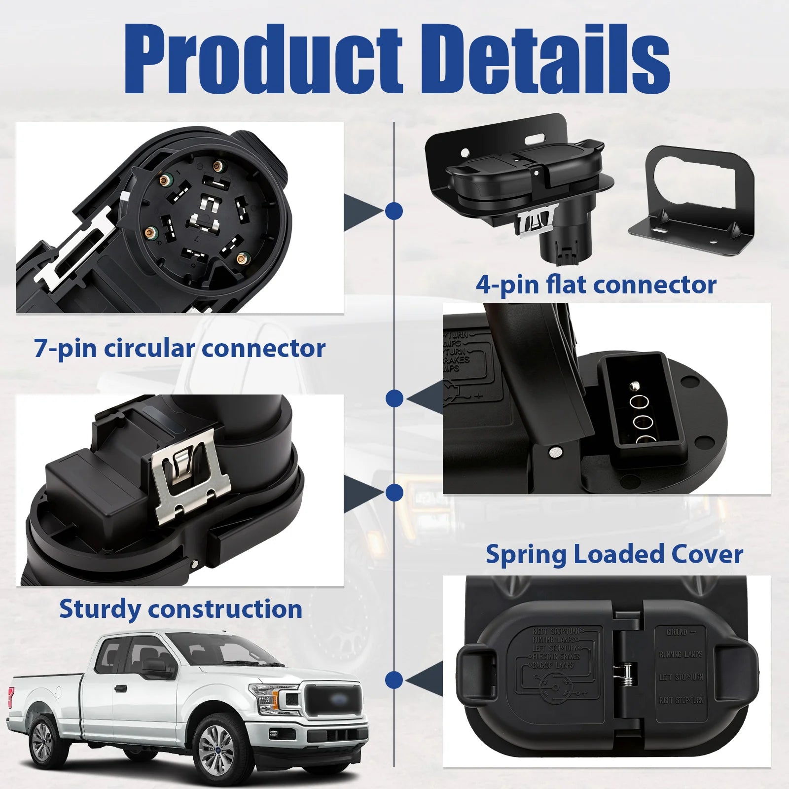 Trailer Tow Harness Connector 7 Pin RV Blade 4 Way Flat for9U5Z-14489-MAA FU5Z-14489-A Replacement With Bracket For Horse Travel Zpaxo