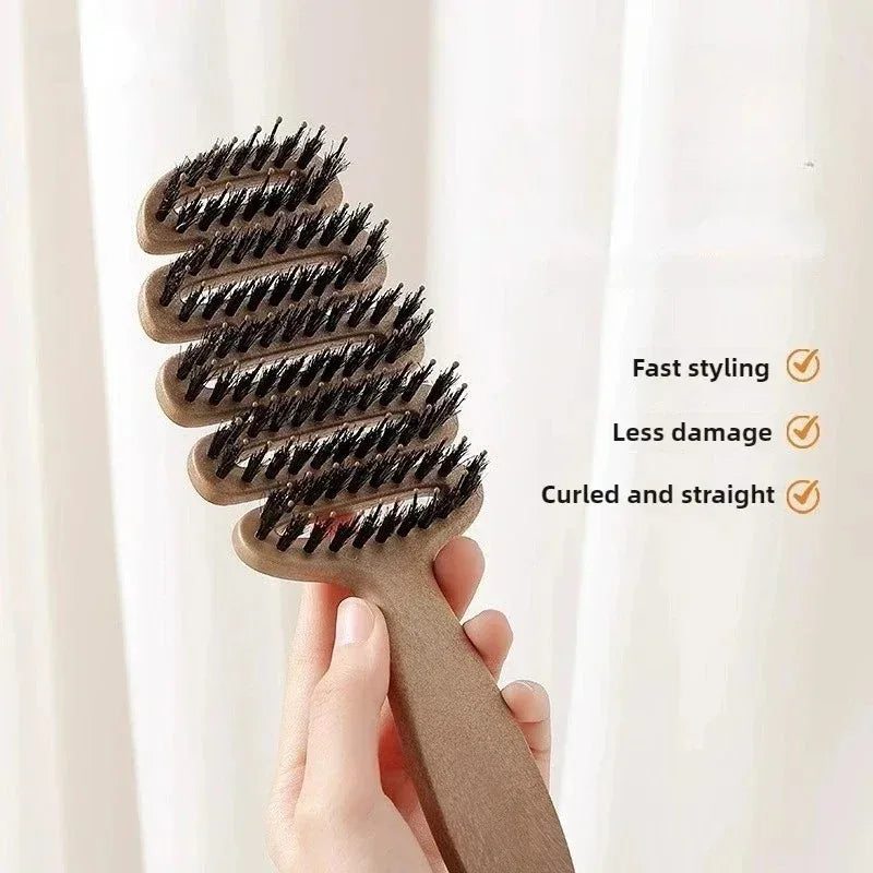 Boar Bristle Hair Comb Hollow Detangling Hair Brush Women Scalp Massage Brush Curly Hairbrush Salon Hairdressing Styling Tools Zpaxo