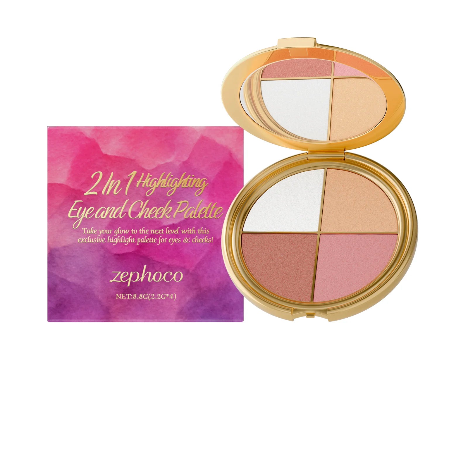 Eelhope 3-In-1 Highlighter Eyeshadow & Blush Face Palette Face Makeup Palette Zpaxo 8.8g boxed