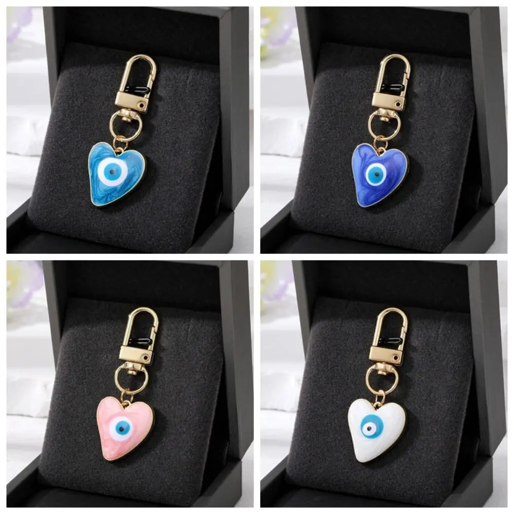 Enamel Turkish Heart Evil Eye Keychain Blue Pendant Gold-color Ring 4 Zpaxo