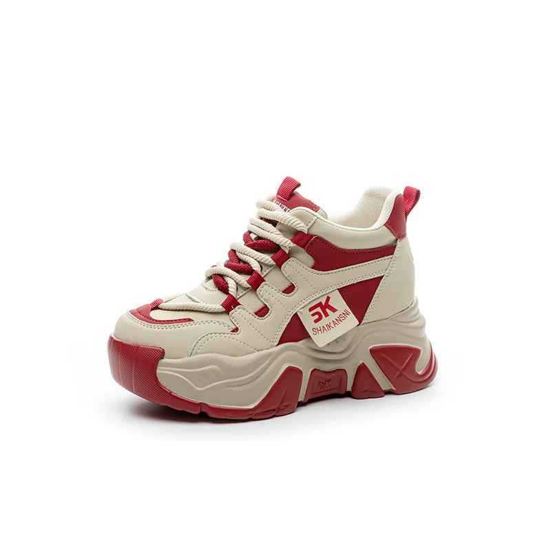 Preppy Dad Sneakers Hidden Height Increasing Chunky Platform Fleece Zpaxo 755 Red 35 China Mainland