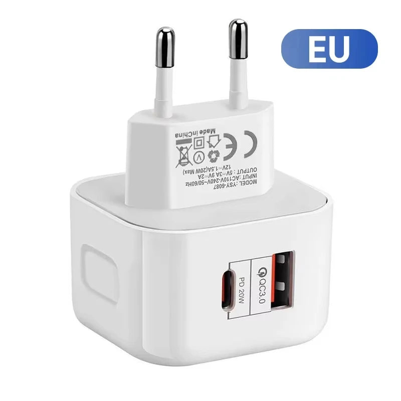 PD 20W USB Type C Charger Fast Charging Adapter Phone Quick Charger For iPhone Samsung Xiaomi Huawei Wall Charger EU/US/UK Plug Zpaxo White EU