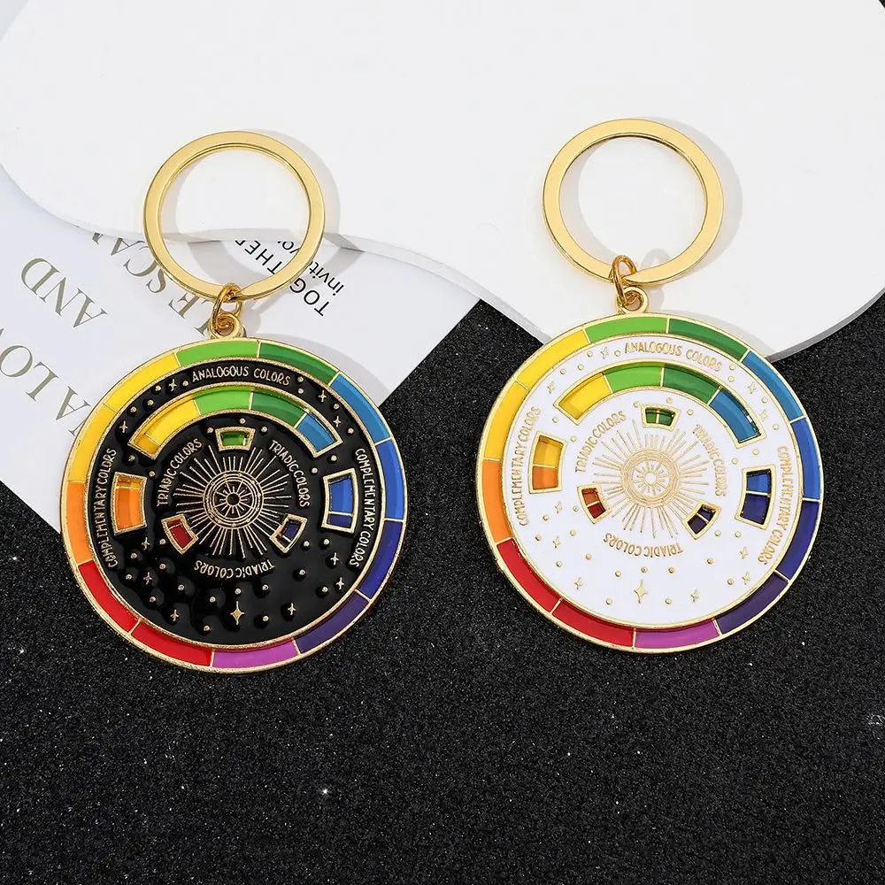 Color Wheel Spinning Color Compass Keychain Palette Rotatable Spinning Compass Metal Pendant Creative Metal Zpaxo