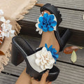 Fashion Women's Flower Embellishment Heel Slippers Summer Women Round Zpaxo Beige 43