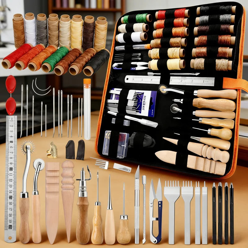 orange Leather Sewing Kit Upholstery Repair Kit with Sewing Awl Scissors Tool Kit for Beginners Professionals Leather Craft DIY Zpaxo leather suit