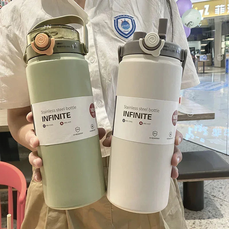 Large Capacity Thermo Bottle Straw Stainless Steel Thermal Water Keep
