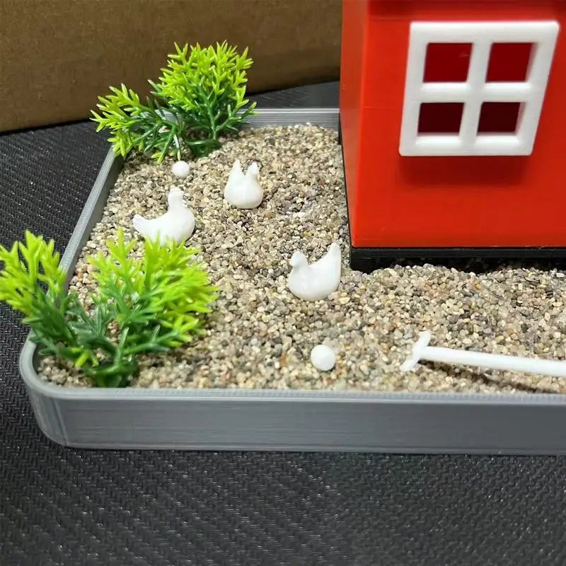 Desktop Chicken Zen Garden Sand Tray With House Desk Ornament Decorative Meditation Sand Tray Funny Sand Garden Decoration Zpaxo