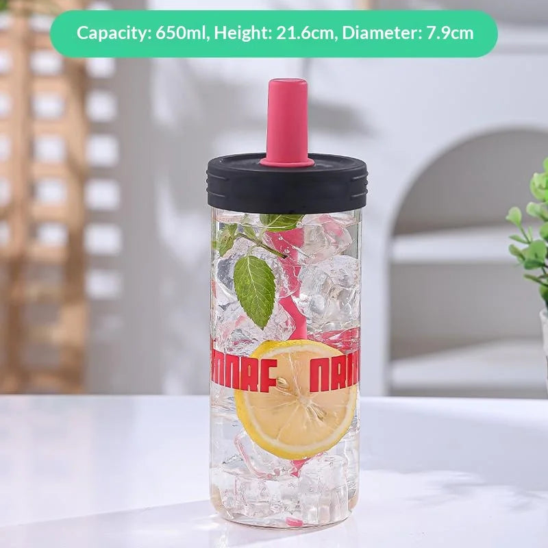 Hot High Appearance Straw Glass Cup, Heat-resistant Beverage Cup, Simple Student Portable Large Capacity Glass Water Cup Zpaxo Red letters