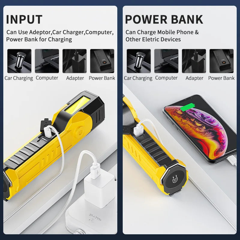 LED+COB Multifunctional Work Light Type-c Rechargeable Portable